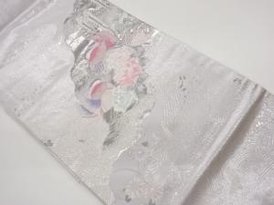 鴛鴦に花々・芒模様織出し名古屋帯